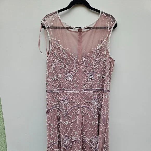 Adrianna Papell Mauve-white beaded dress 20W - Picture 4 of 10